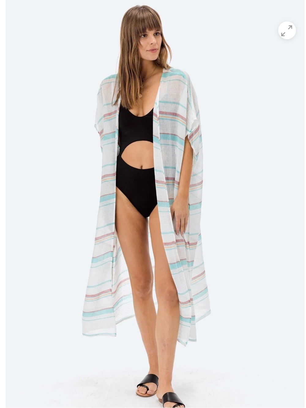 Love Stitch Mint & Coral Striped Sheer Kimono Cover-Up